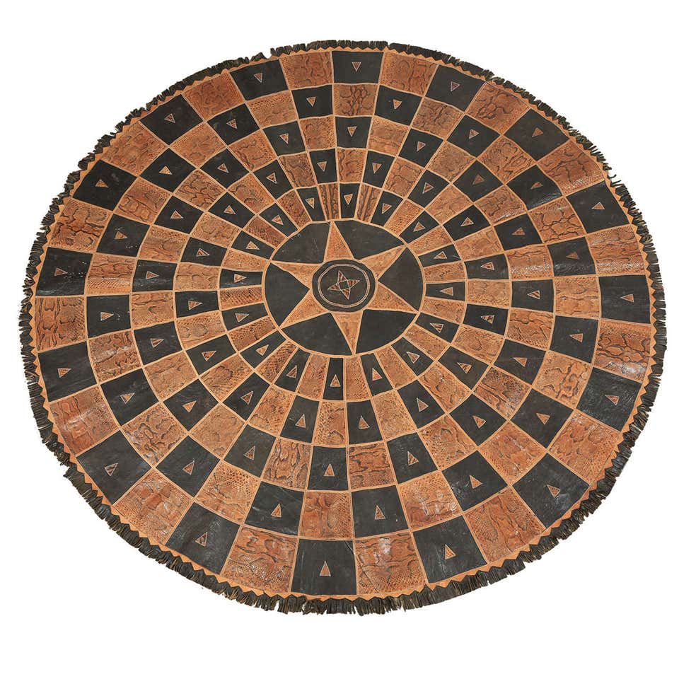 Leather and Snake Skin Round African Tribal Rug at 1stDibs