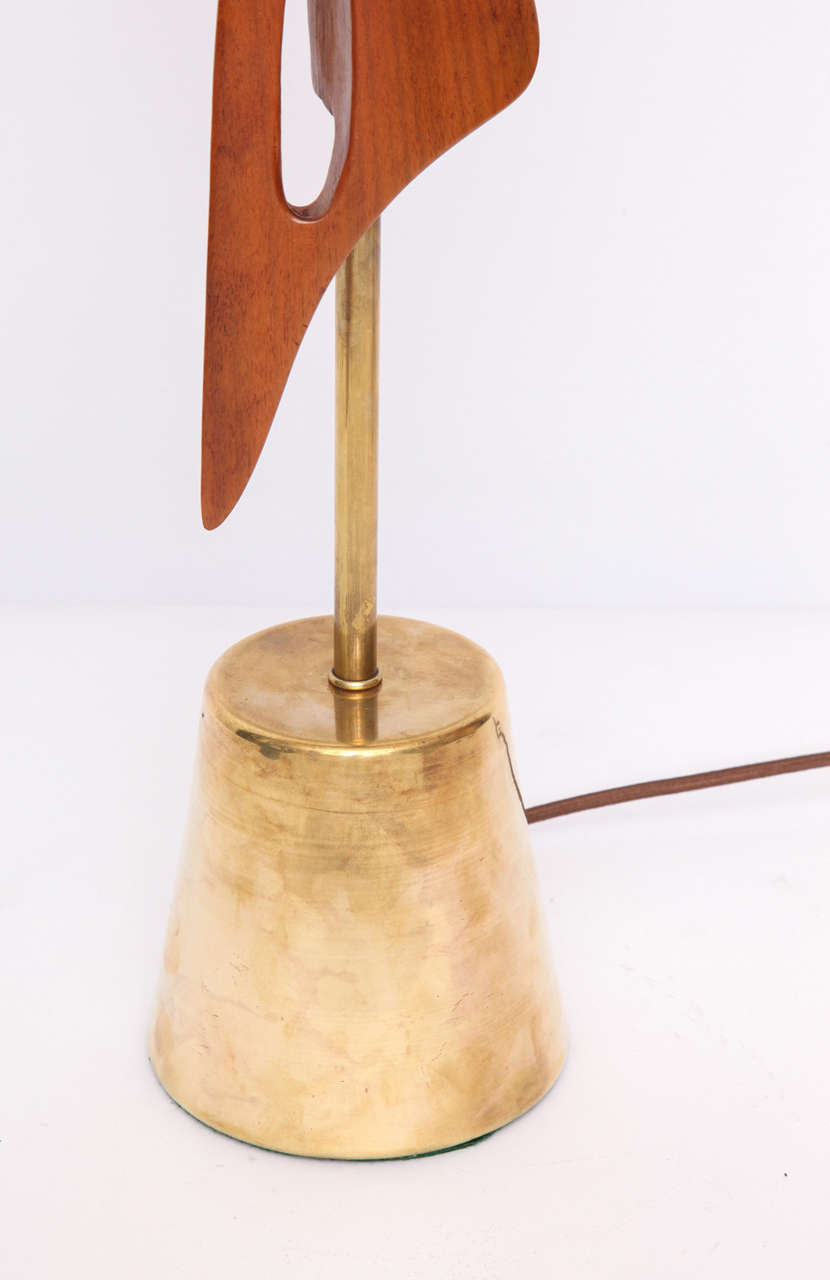 Table Lamp Mid Century Modern Sculptural Amorphic wood and brass 1950's new sockets and rewired
Shade not included