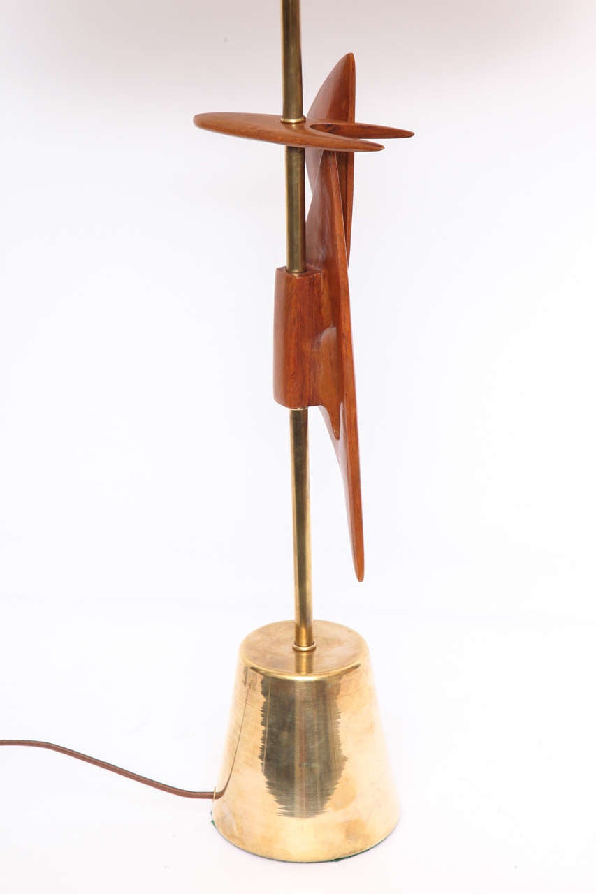American Table Lamp Mid Century Modern Sculptural Amorphic wood and brass For Sale
