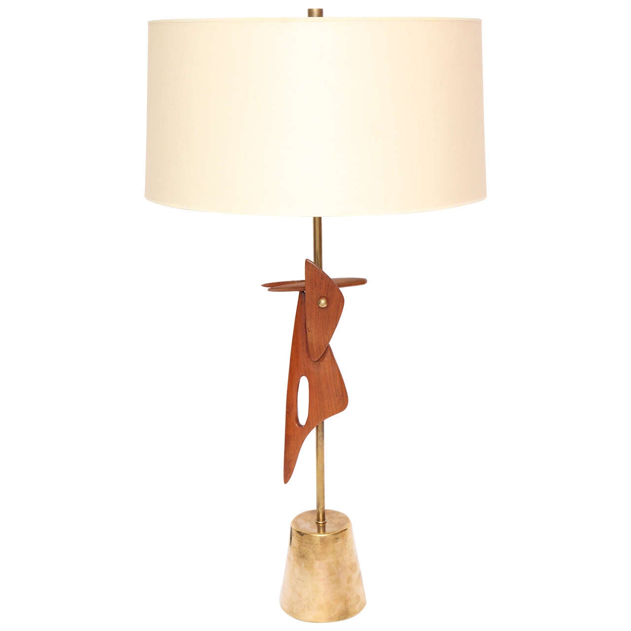 Table Lamp Mid Century Modern Sculptural Amorphic wood and brass For Sale