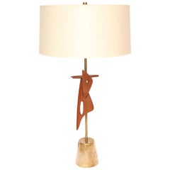 Table Lamp Mid Century Modern Sculptural Amorphic wood and brass