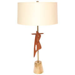 1950s Sculptural Amorphic Wood and Brass Table Lamp 5