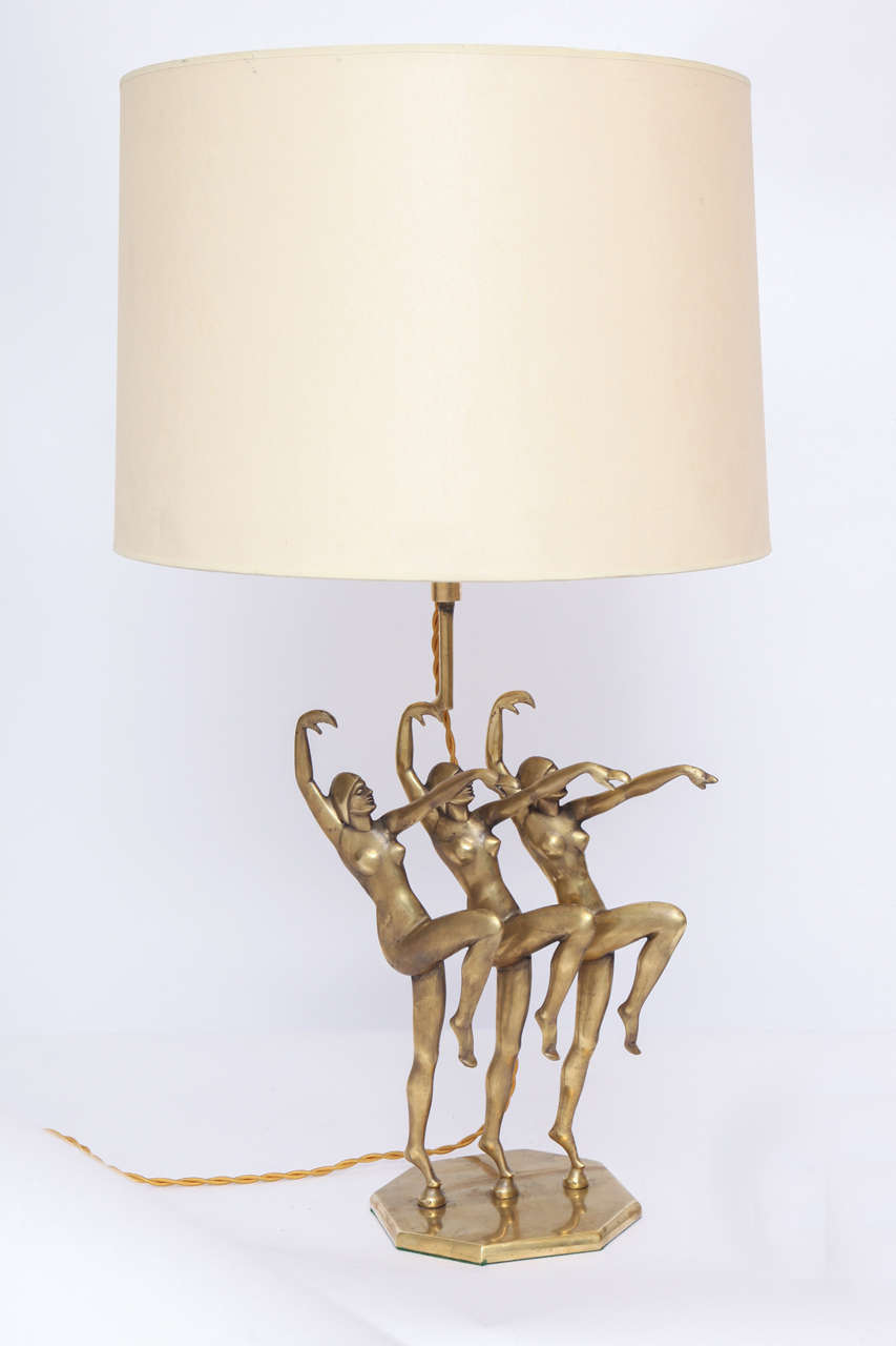 1920s Art Deco Brass Table Lamp, Signed G. Thew, 1929
