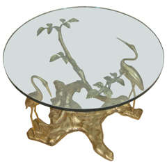 Vintage Single Bronze Foliate Form Side Table with Aviary Theme