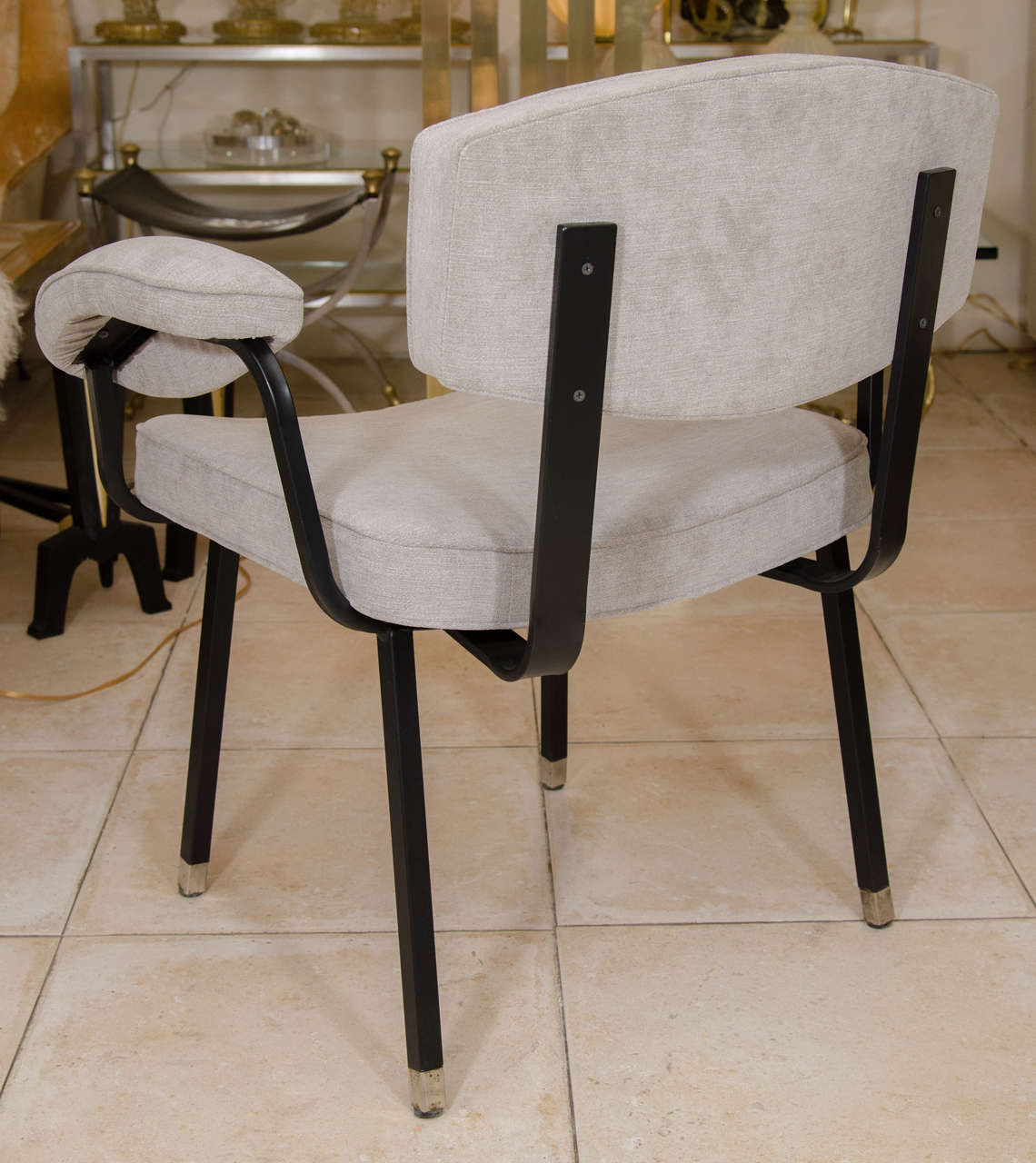 Upholstered Dining Armchair with Black Enameled Metal Frame In Good Condition In New York, NY