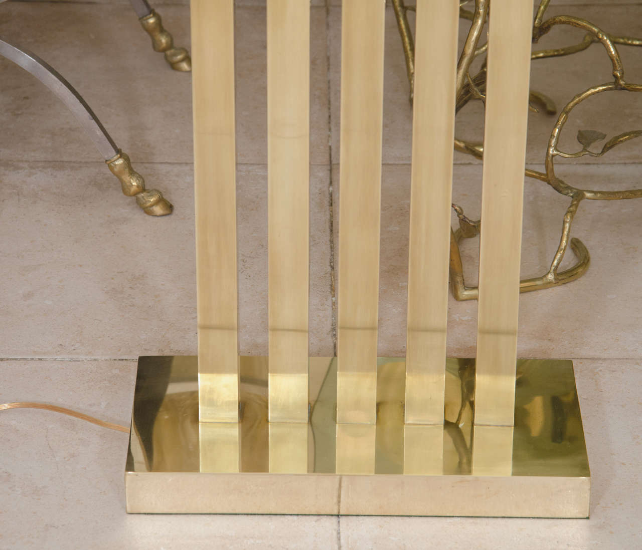 Mid-Century Modern Rectilinear Standing Brass Floor Lamp For Sale