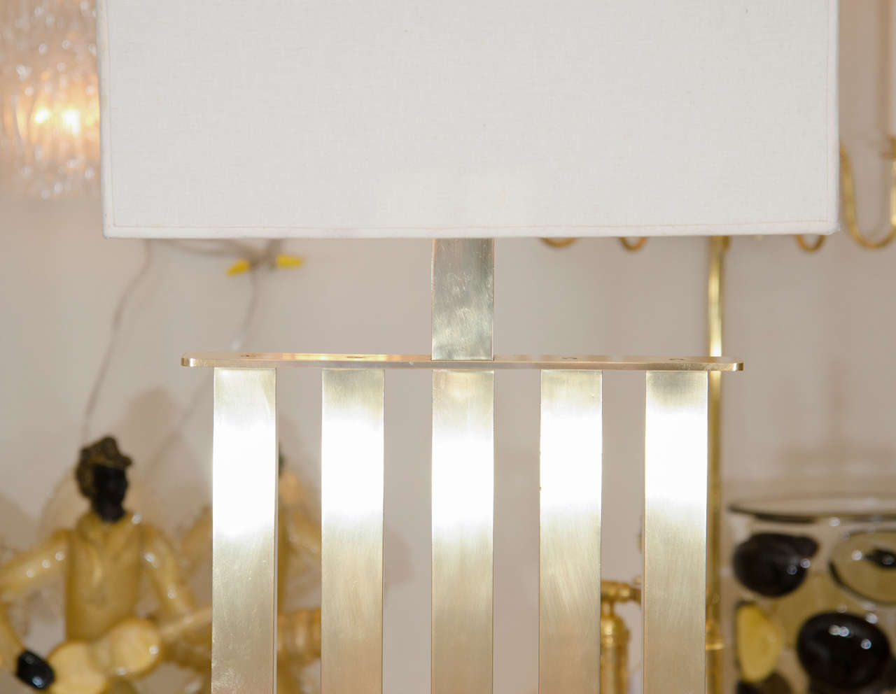 Italian Rectilinear Standing Brass Floor Lamp For Sale