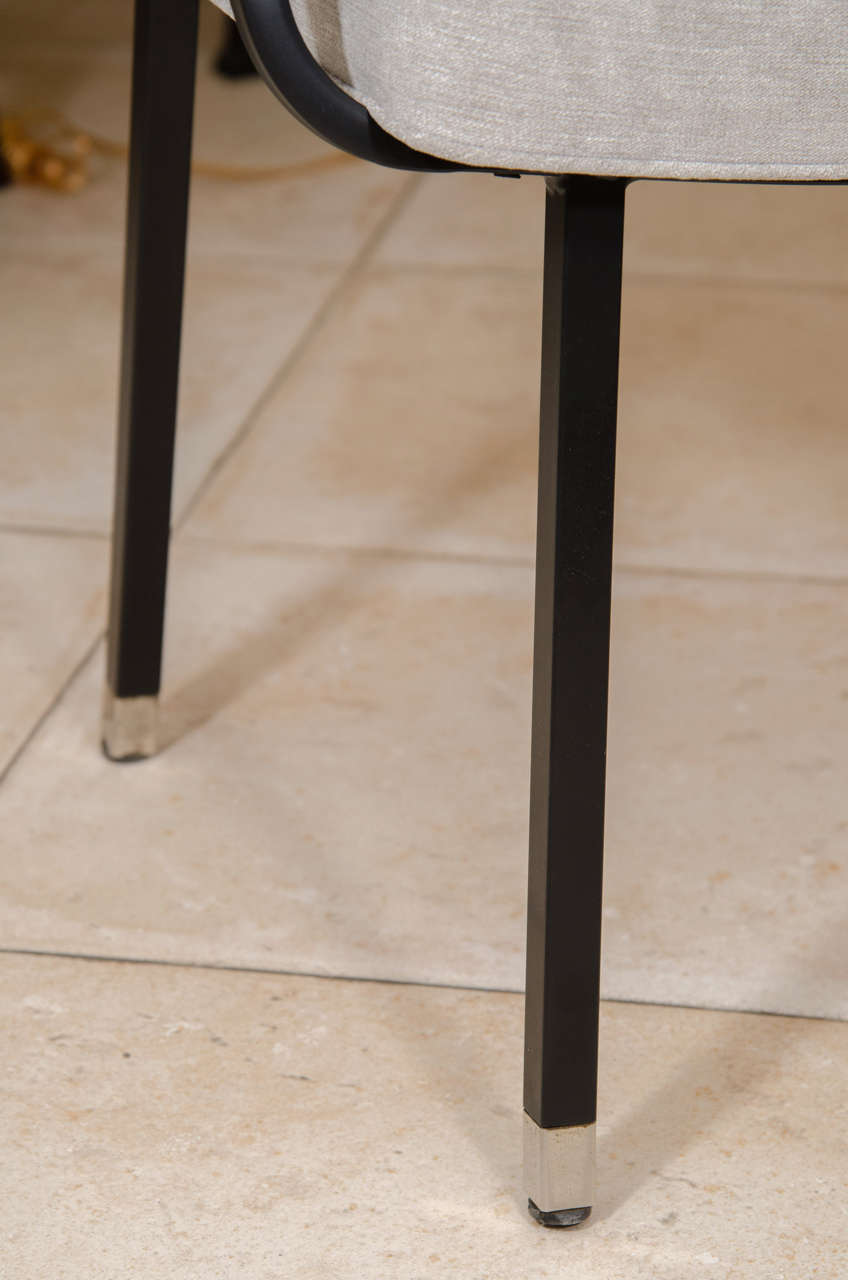 Upholstered Dining Armchair with Black Enameled Metal Frame For Sale at