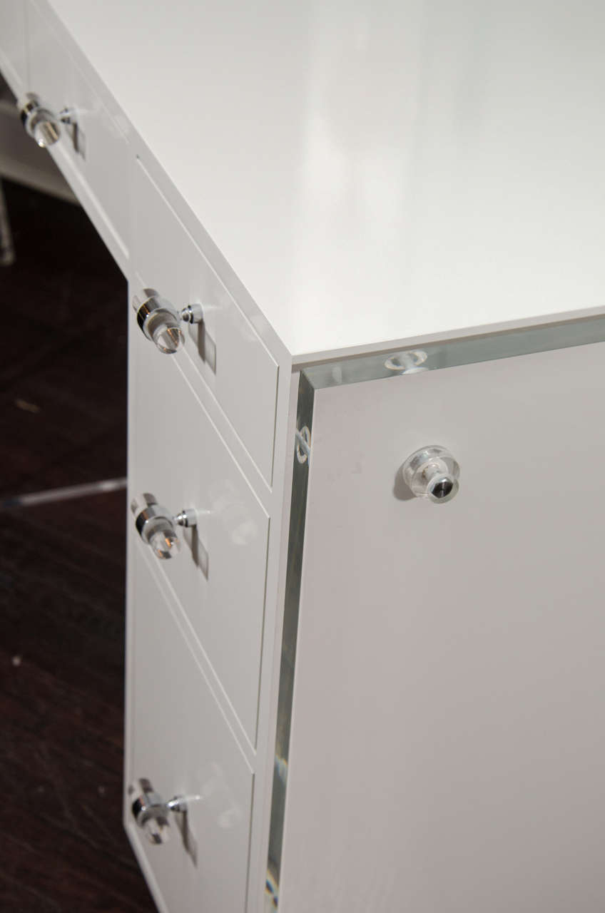 Custom White Lacquer Desk with Lucite Side Panels 1