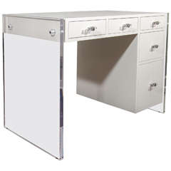 Custom White Lacquer Desk with Lucite Side Panels 6
