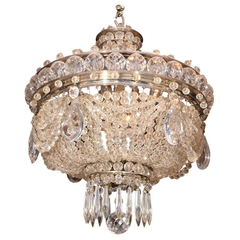 French Crystal Basket Chandelier For Sale at 1stdibs