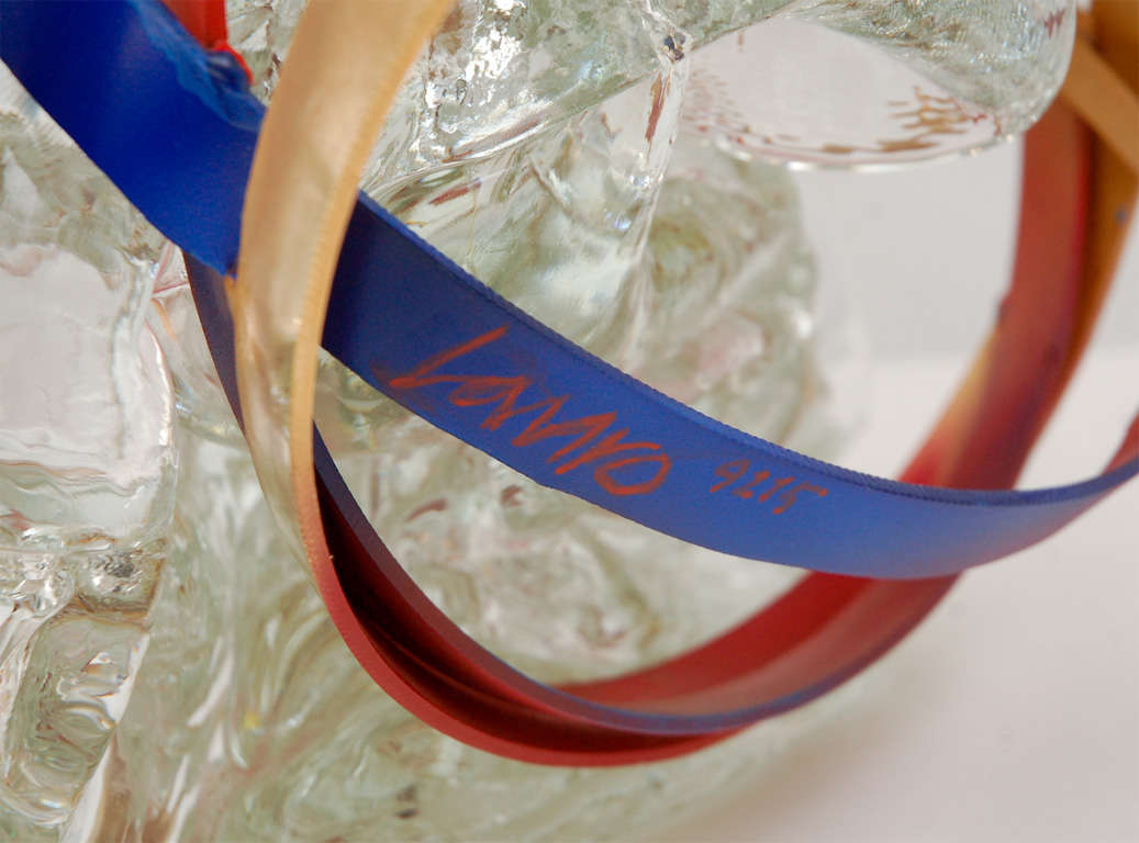 Abstract Glass and Metal Ribbon Sculpture