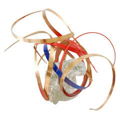 Abstract Glass and Metal Ribbon Sculpture