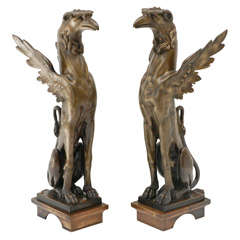 Antique Pair of Bronze Griffins