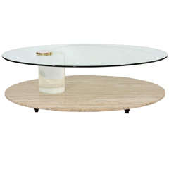 Lucite and Travertine Coffee Table by Leon Frost
