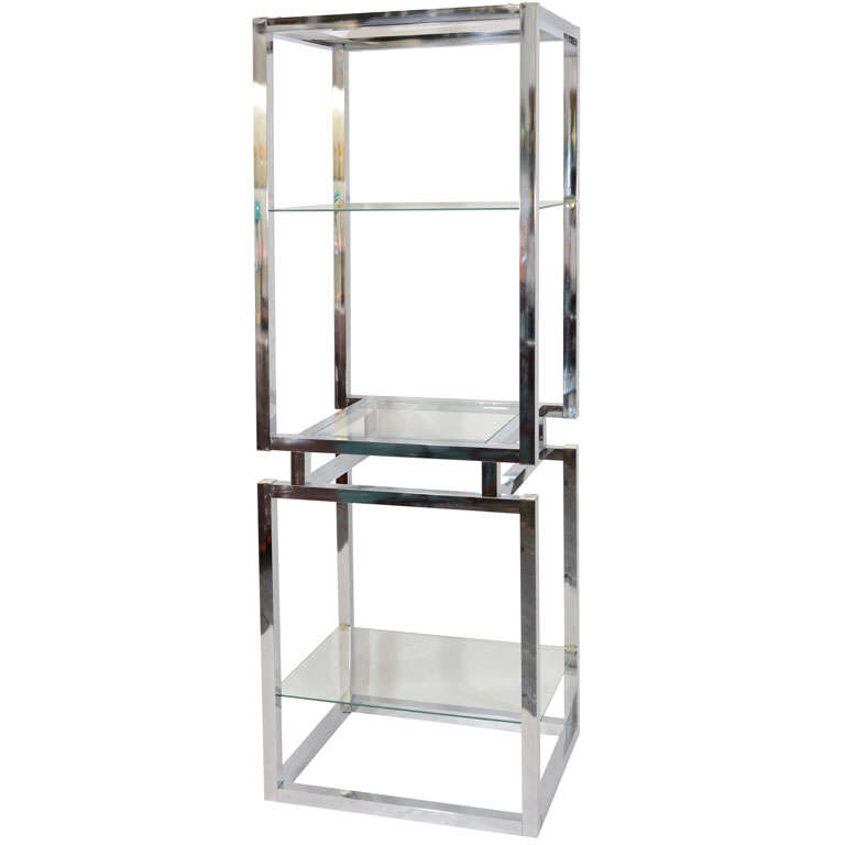 Chrome and Glass Tower Etagere