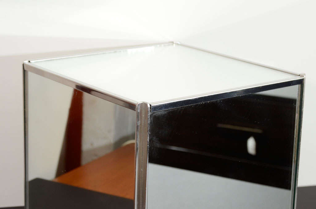 American Pair of Mirrored Cube Occasional Tables