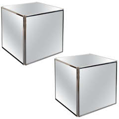 Pair of Mirrored Cube Occasional Tables