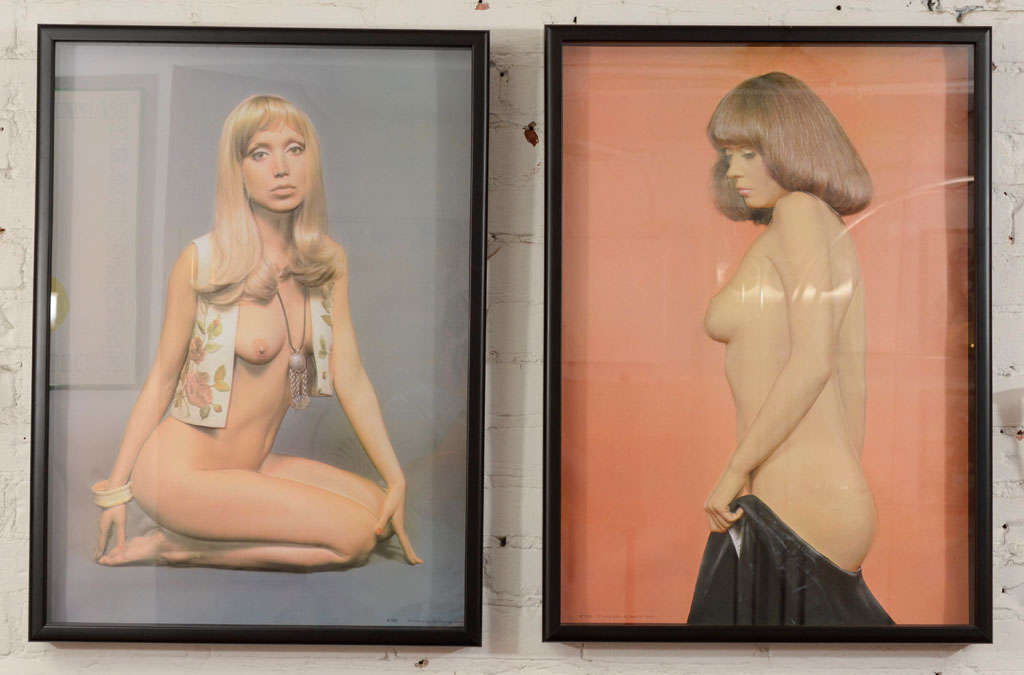 Remarkable pair of Nudes; photography based artwork that has a pronounced embossed relief that gives the work a three dimensional effect. Italian 1970's.