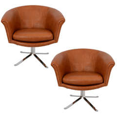 Pair of Leather Lounge Chairs from the Pace Collection