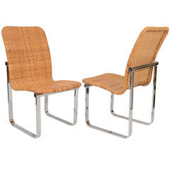 Rattan and Chrome Dining Chairs by Stendig