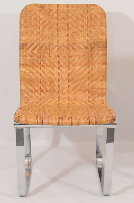 Rattan and Chrome Dining Chairs by Stendig at 1stdibs