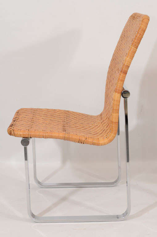 Rattan and Chrome Dining Chairs by Stendig at 1stdibs