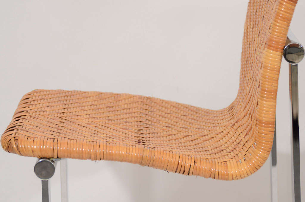 Rattan and Chrome Dining Chairs by Stendig at 1stdibs