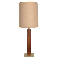 Walnut And Brass Table Lamp, Mfg. Stiffel,