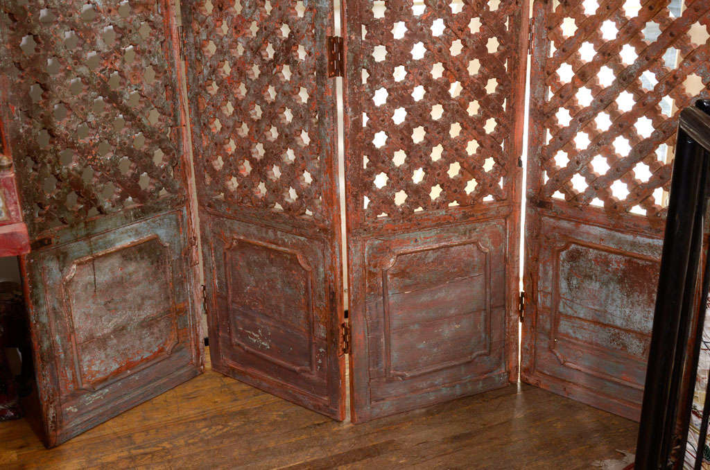 Teak 'Jali-work' Folding Screen Doors In Excellent Condition In New York, NY