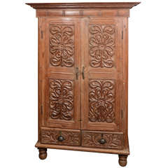 Colonial Armoire w/ Floral Carved Motifs