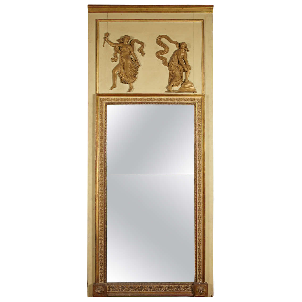 19th Gold and Cream Lacquered Wood Mirror For Sale