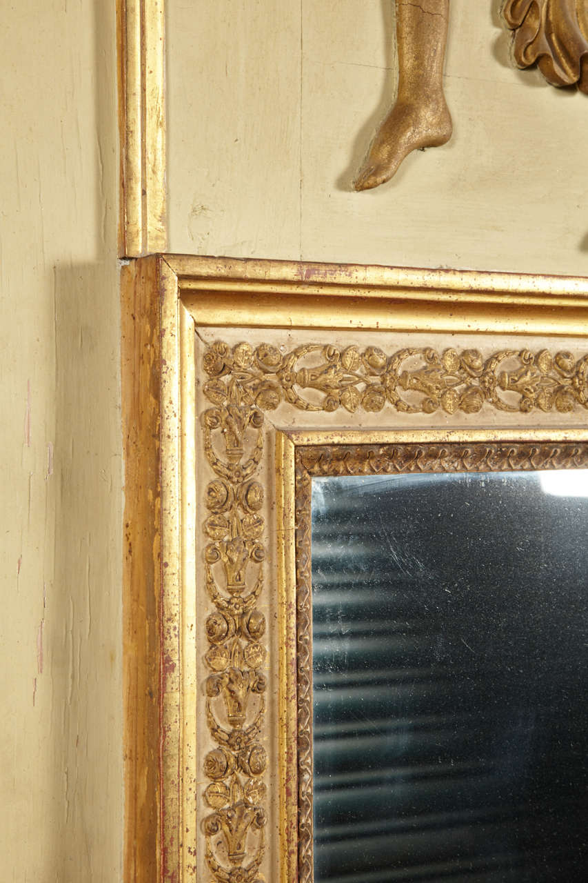French 19th Gold and Cream Lacquered Wood Mirror For Sale
