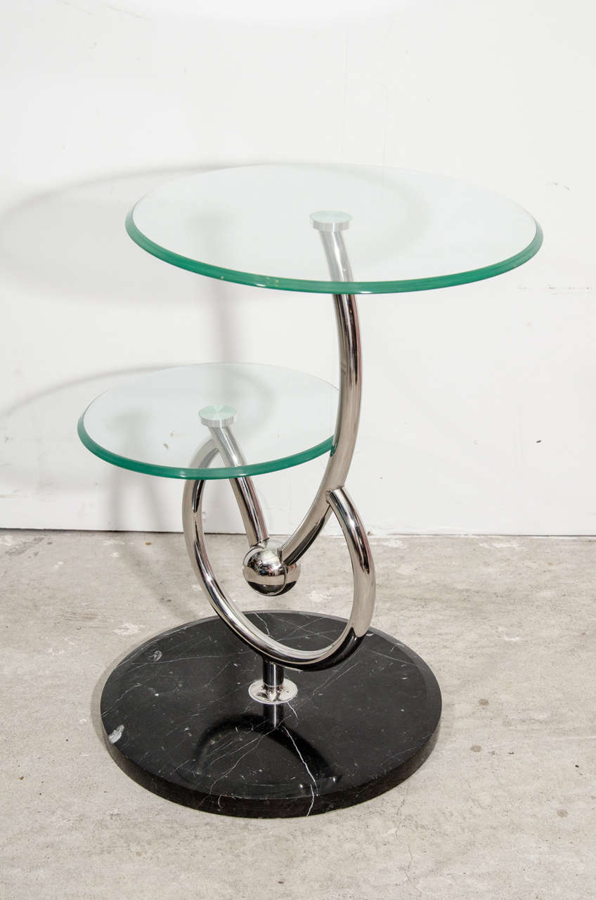 Glass Modern Two Tier Side Table For Sale