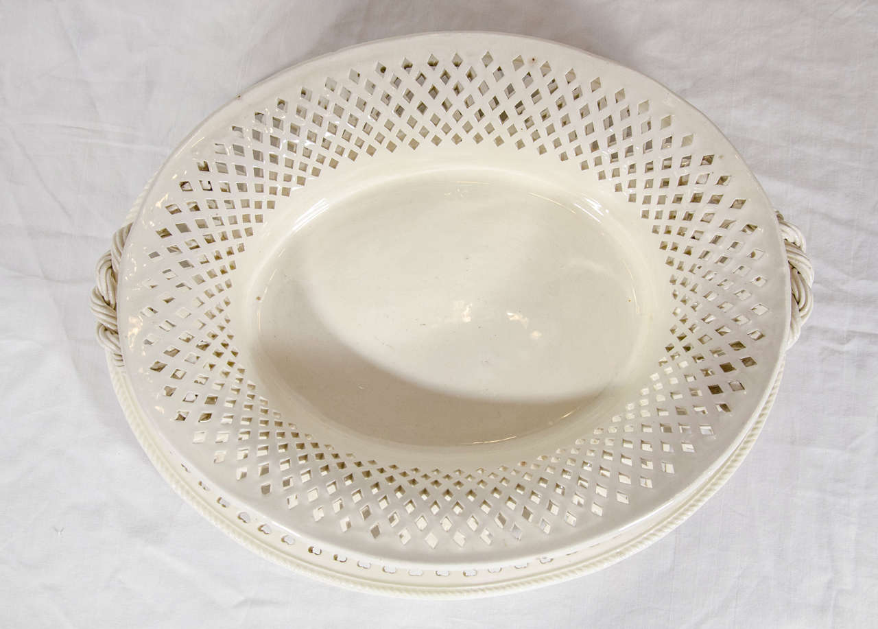 Rococo An 18th Century Pierced Creamware Pottery Basket and Stand