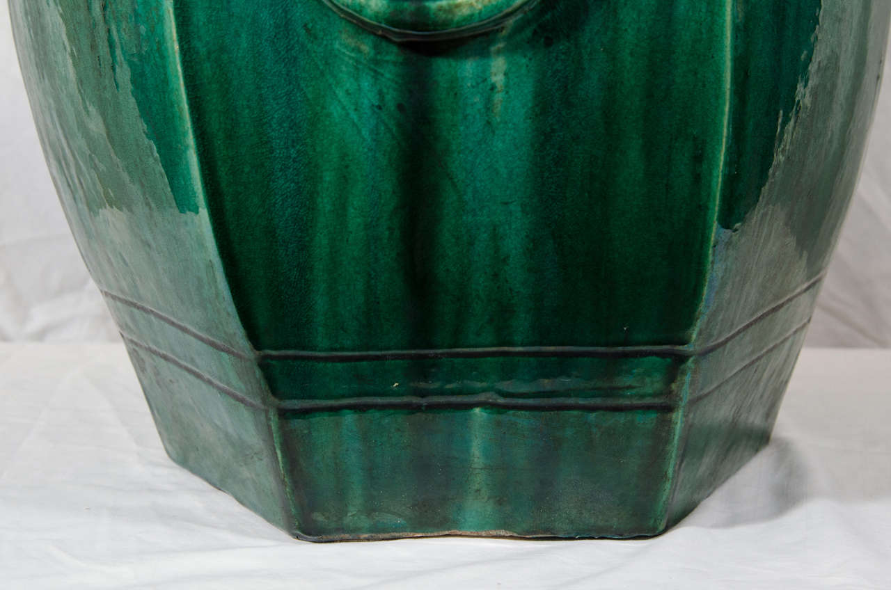 Stoneware Pair of Chinese Green Glazed Garden Seats