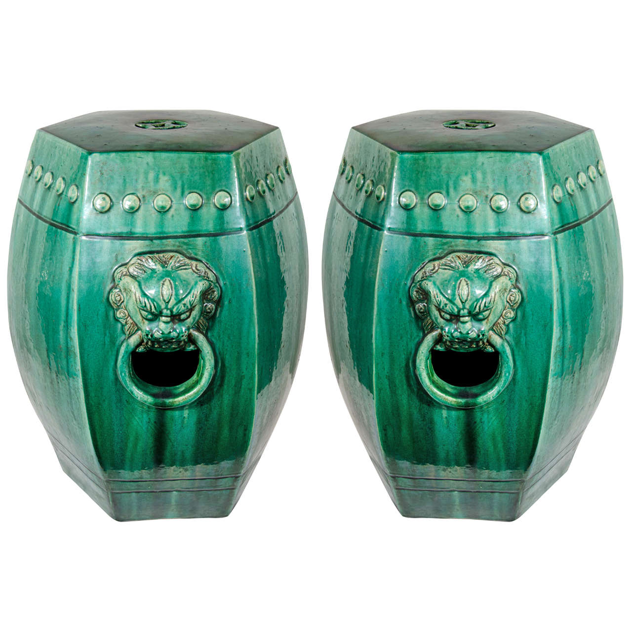 Pair of Chinese Green Glazed Garden Seats