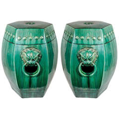 Pair of Chinese Green Glazed Garden Seats