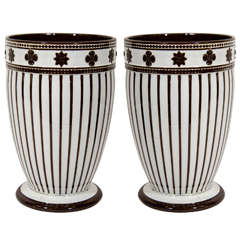 A Pair of 19th Century Wedgwood Slip Decorated Striped Vases