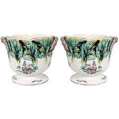 Pair Antique French Faience Cache Pots