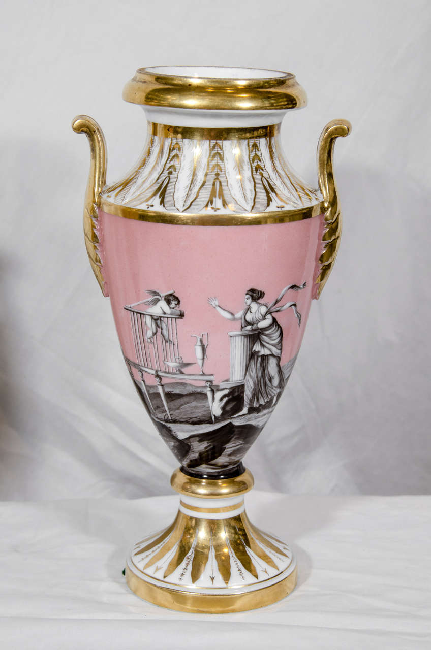 Pair Antique French Vases with Romantic Neoclassical Scenes at 1stdibs