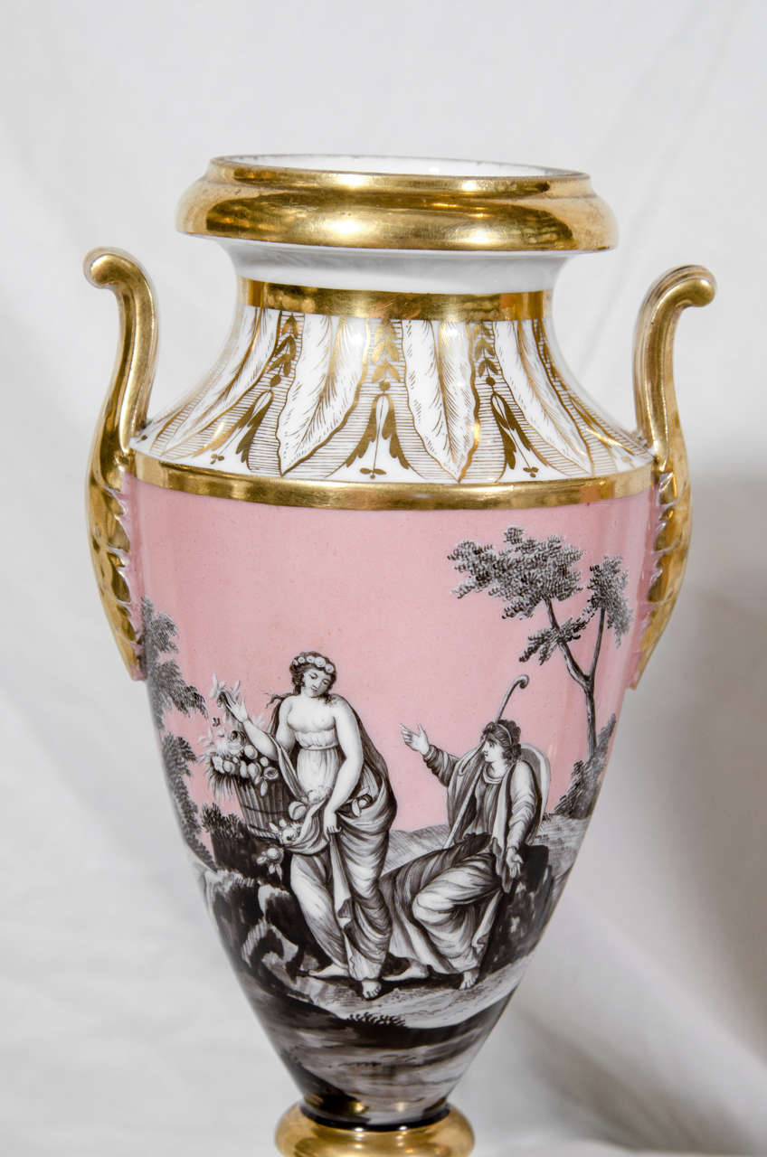 Pair Antique French Vases with Romantic Neoclassical Scenes at 1stdibs