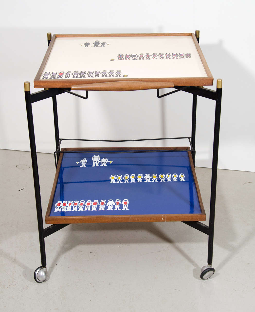 Italian Two-Tiered Wheeled Cart with Painted Soccer Figures