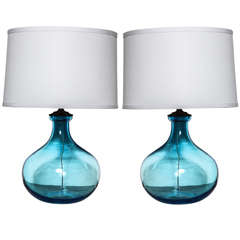 Pair of Iris Blue Table Lamps
