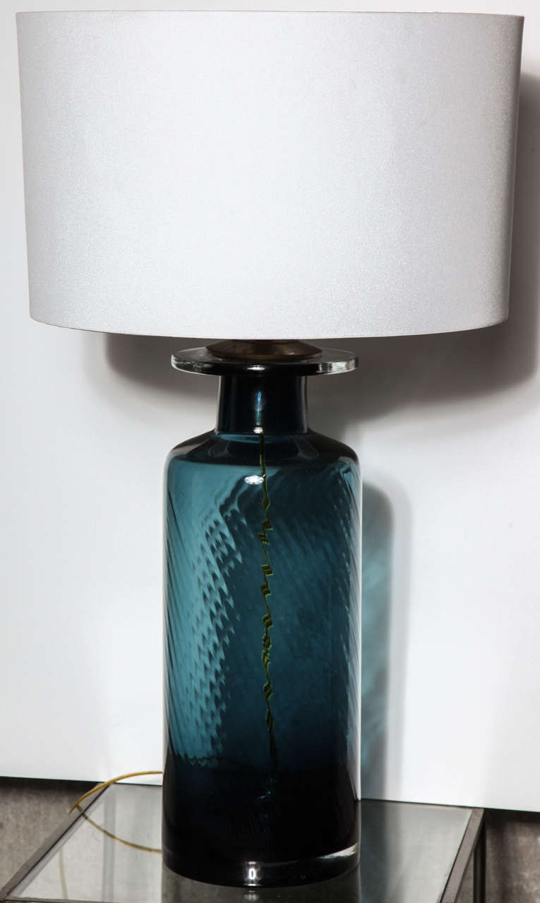 Mid-Century Modern Pair of Teal Blue Murano Glass Table Lamps