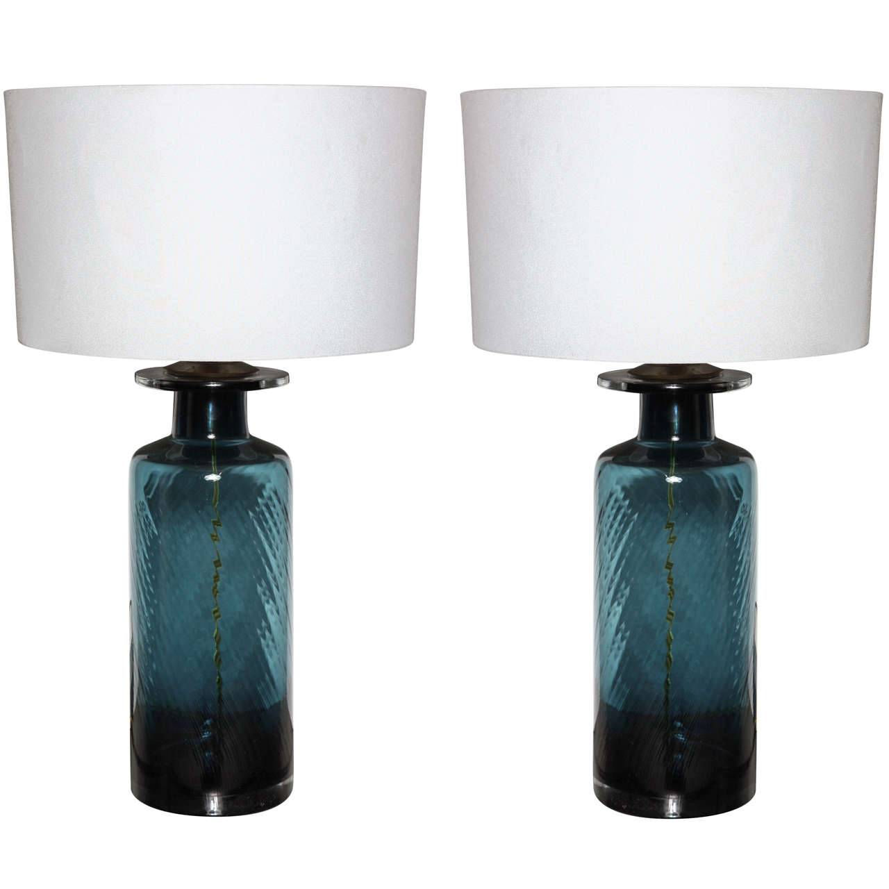 Pair of Teal Blue Murano Glass Table Lamps