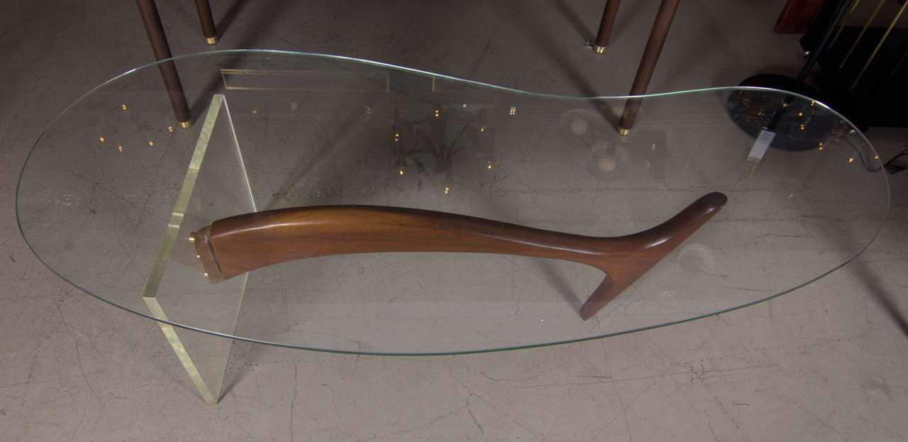 Lucite and Walnut Cocktail Table 1