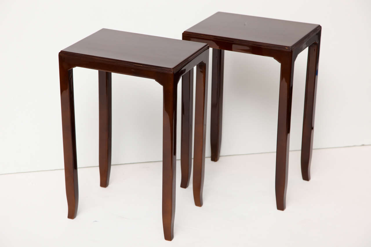 A pair of side tables with original Beka lacquer by Saïn et Tambuté 

This model was displayed in the 1958 exhibition, Japanese Art in the Leleu showroom in Paris.

For an illustration of this model, see Siriex, Françoise. The House of Leleu.