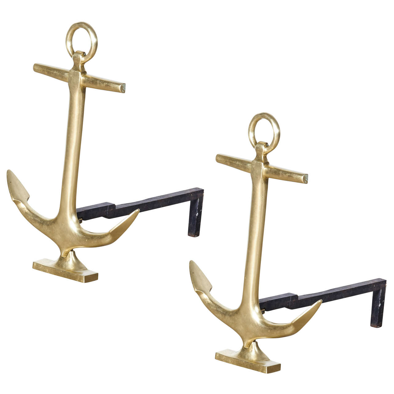 Vintage Brass Anchor Andirons