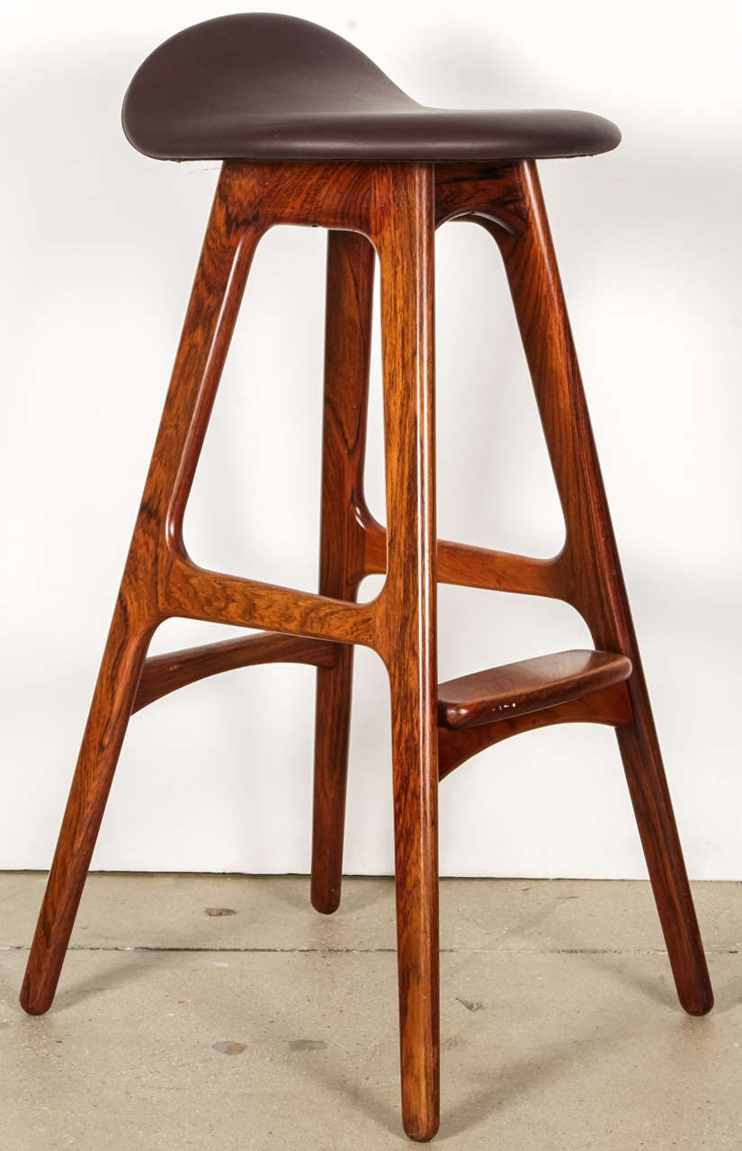 Rare All Rosewood Bar Stools by Erik Buck Set of Three at 1stdibs